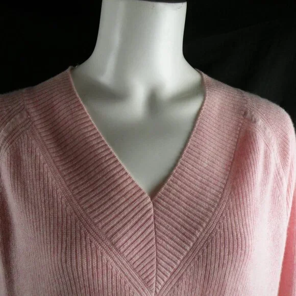 Isaac Mizrahi Live 100% Cashmere Patch Pockets V-neck Pink Sweater Oversize XL - Picture 2 of 9